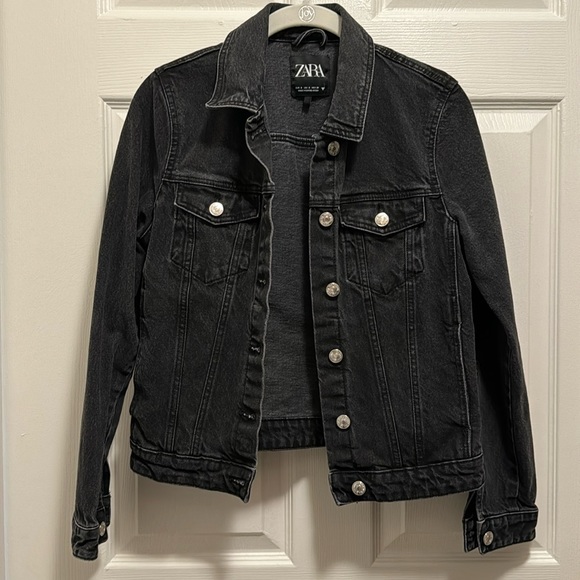 Zara Black Denim Fitted Jacket Small - Picture 1 of 3